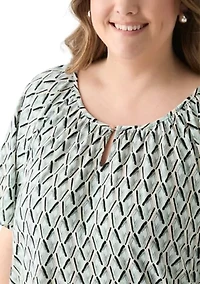 Plus Elbow Raglan Sleeve Printed Peasant Top