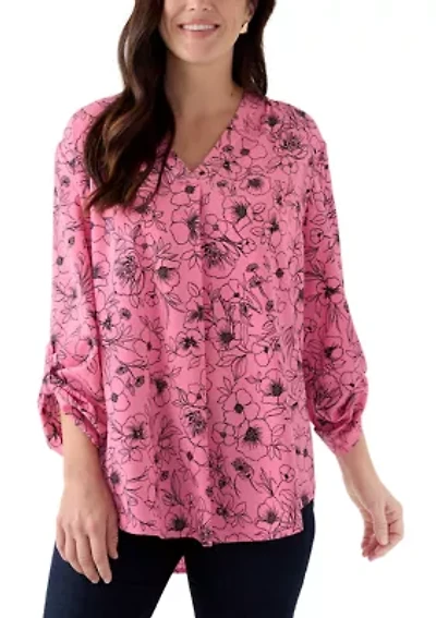 Women's Pink Dahlia Printed Blouse