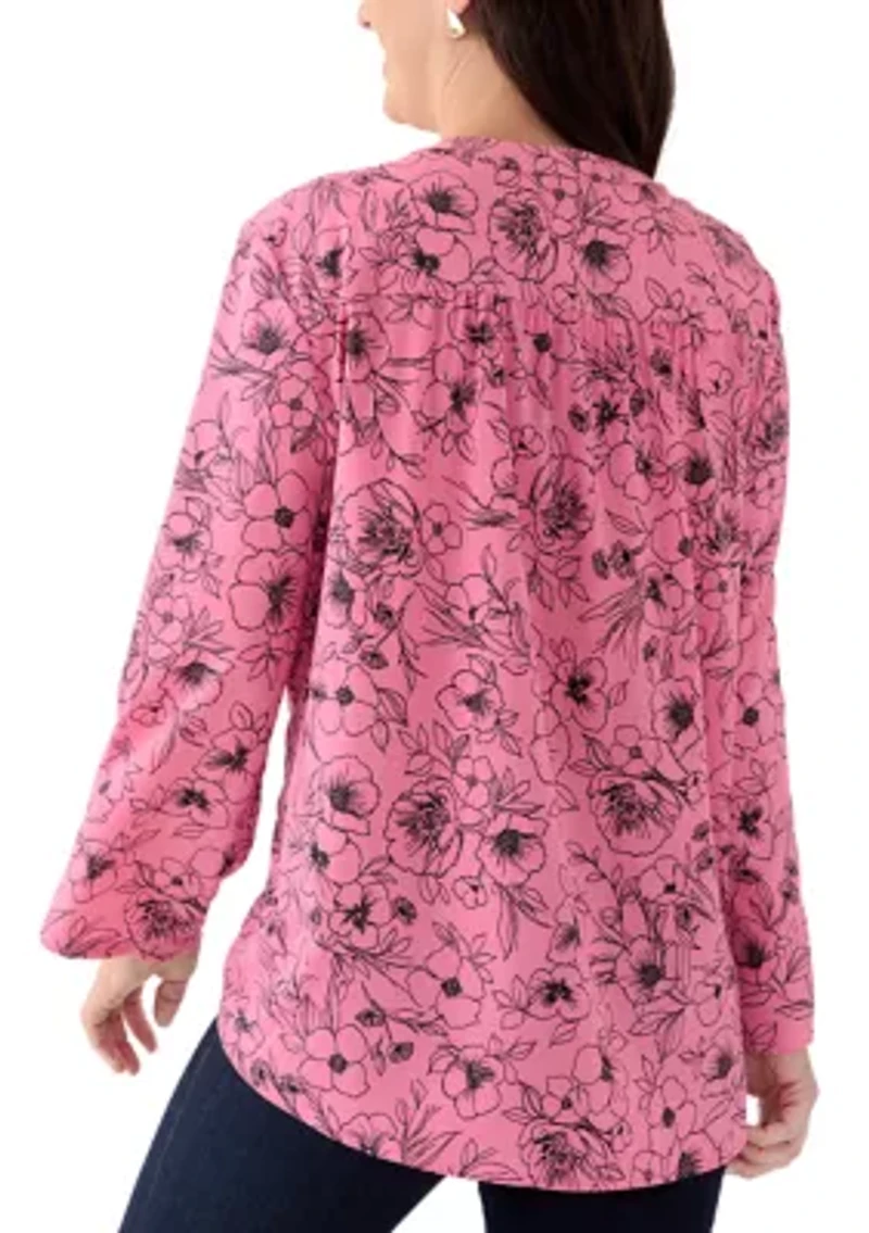 Women's Pink Dahlia Printed Blouse