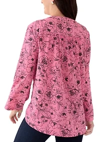 Women's Pink Dahlia Printed Blouse