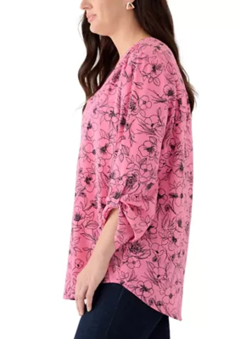 Women's Pink Dahlia Printed Blouse