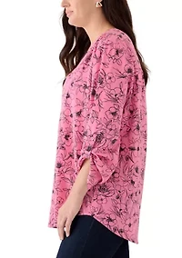 Women's Pink Dahlia Printed Blouse