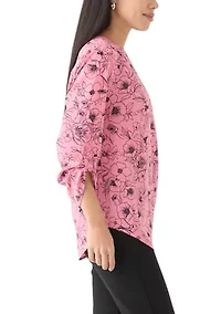 Petite Long Sleeve V-Neck Pleat Front Tunic Top