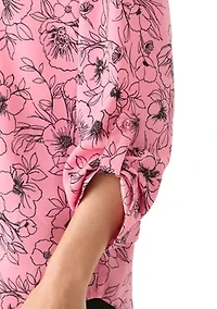 Petite Long Sleeve V-Neck Pleat Front Tunic Top