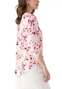 Women's Roll Tab V-Neck Printed Tunic Top