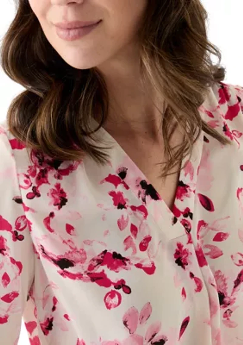 Women's Roll Tab V-Neck Printed Tunic Top