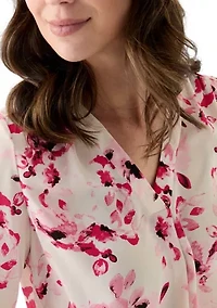 Women's Roll Tab V-Neck Printed Tunic Top