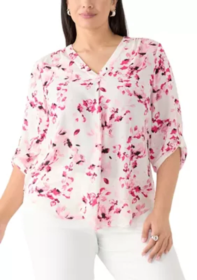 Plus Pleated Front Printed Top