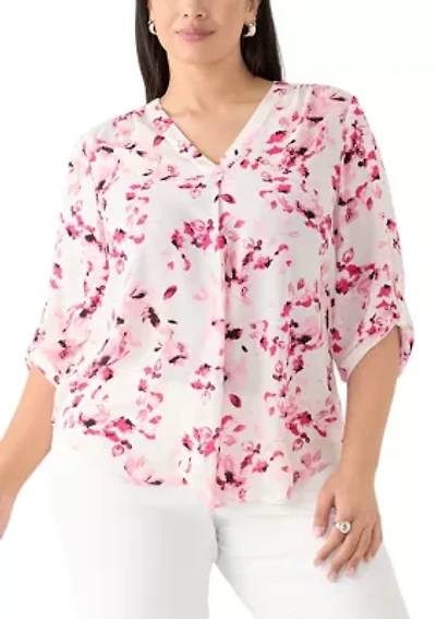 Plus Pleated Front Printed Top