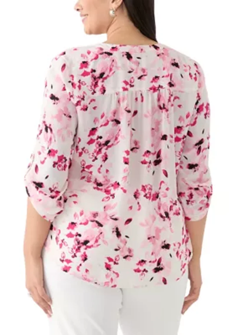Plus Pleated Front Printed Top