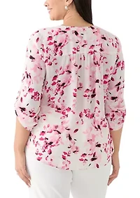 Plus Pleated Front Printed Top