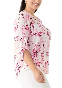 Plus Pleated Front Printed Top