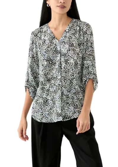 Petite Roll Tab Sleeve Printed Tunic