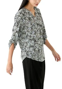 Petite Roll Tab Sleeve Printed Tunic