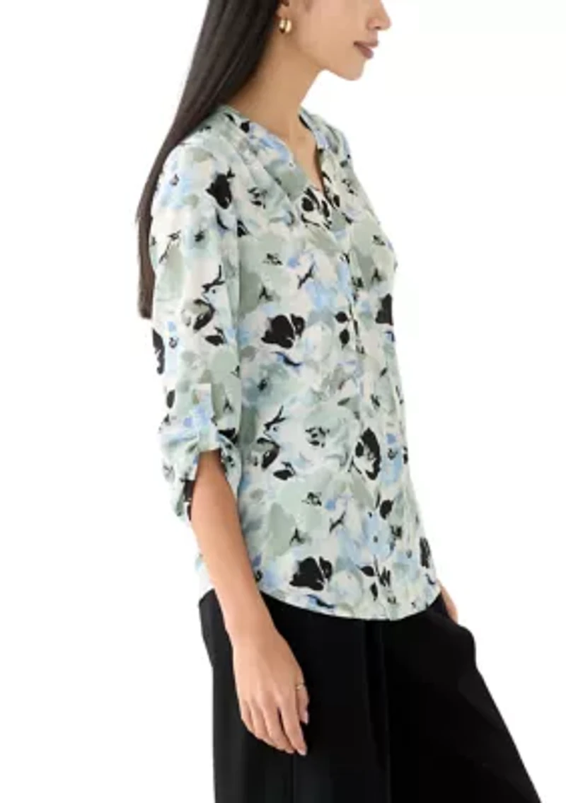 Petite Roll Tab Sleeve Printed Tunic