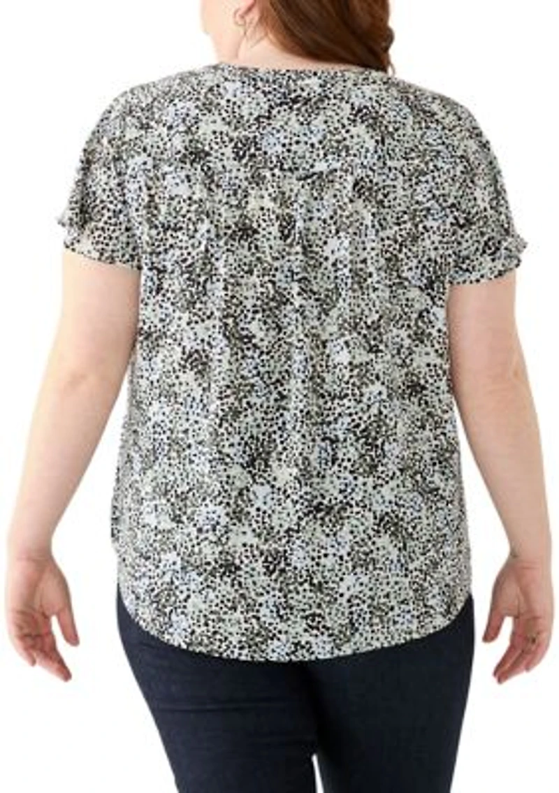 Plus Printed Flutter Sleeve Blouse