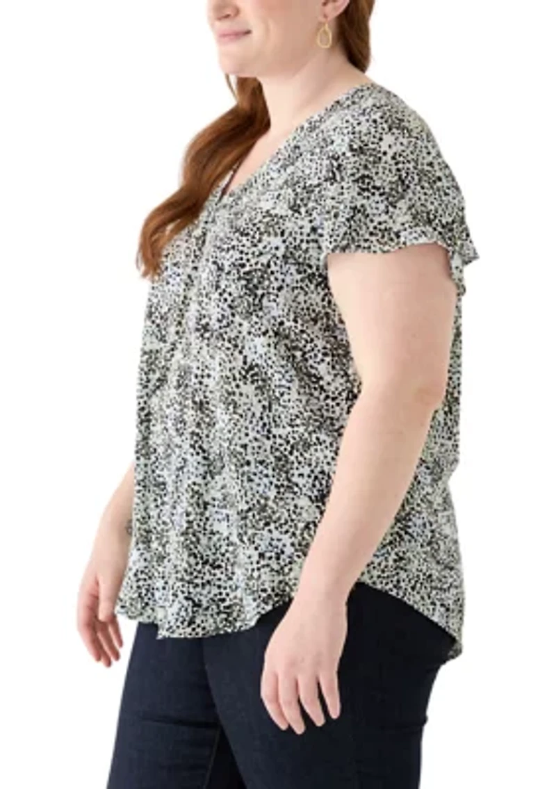 Plus Printed Flutter Sleeve Blouse