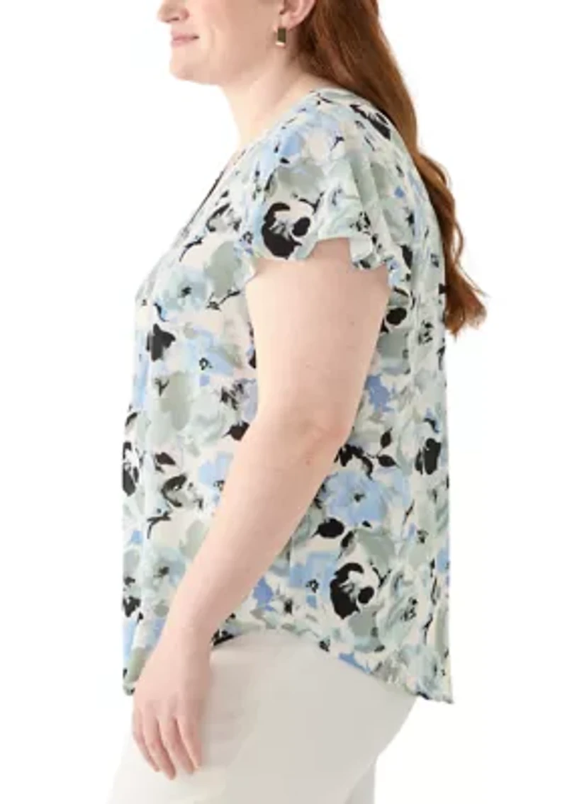 Plus Flutter Sleeve Blouse