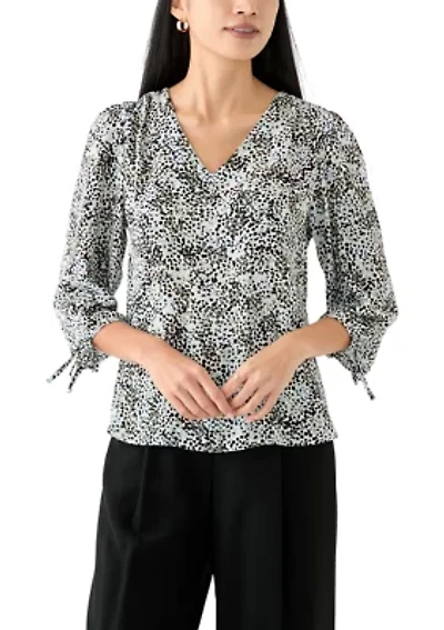 Petite Puff Sleeve Printed Blouse