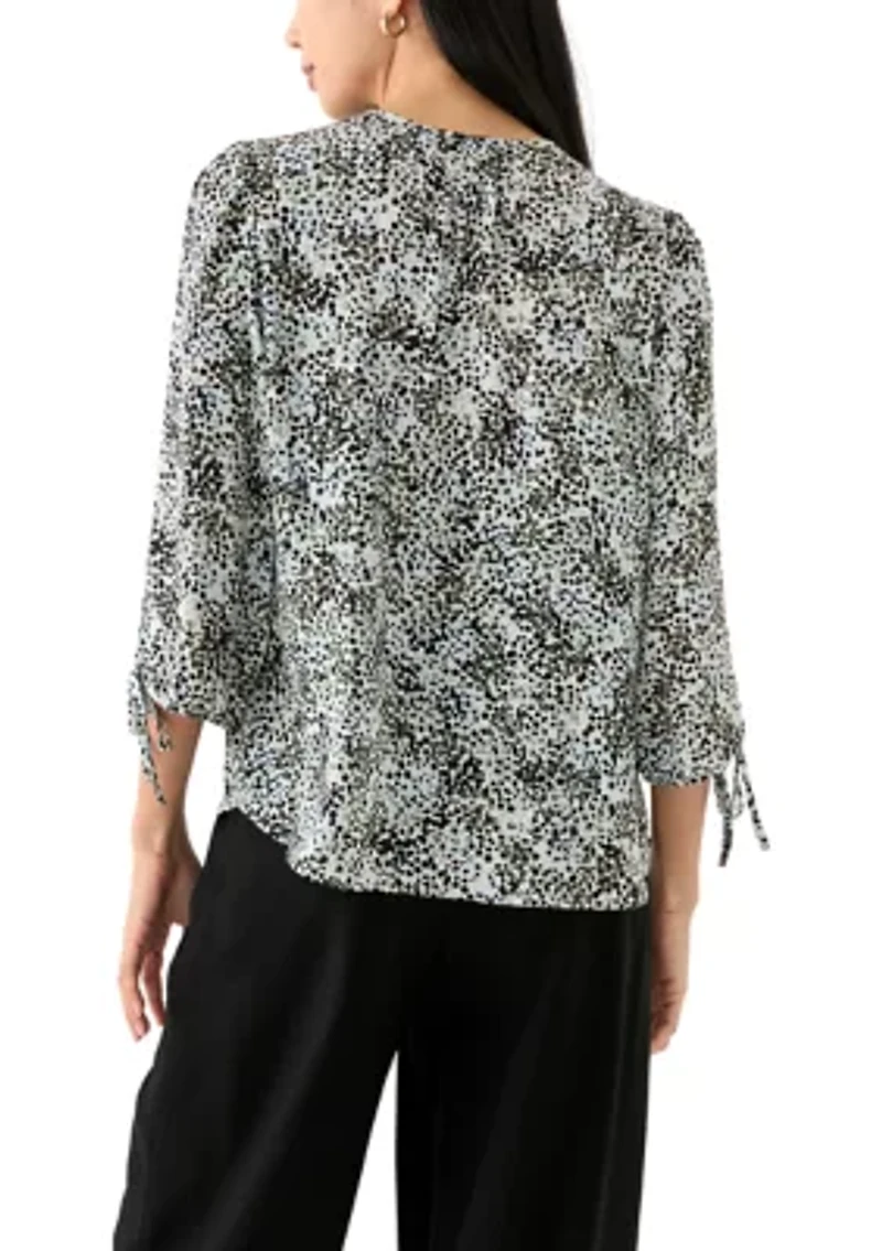 Petite Puff Sleeve Printed Blouse