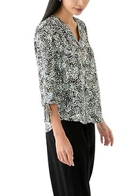 Petite Puff Sleeve Printed Blouse