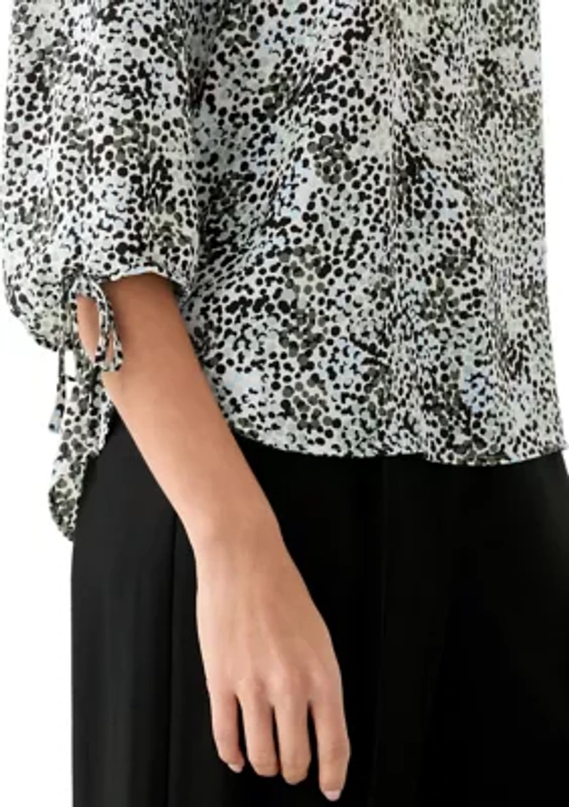 Petite Puff Sleeve Printed Blouse