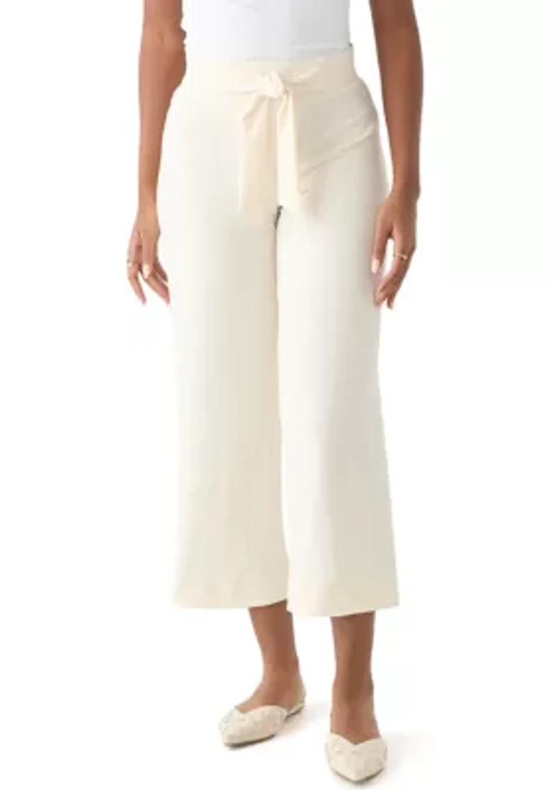 Women's Tie Front Wide Leg Cropped Pants