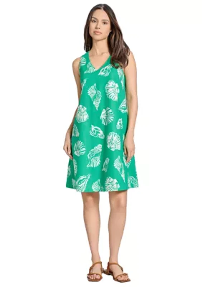 Petite Gina V-Neck Sleeveless Woven Printed Trapeze Dress