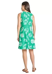Petite Gina V-Neck Sleeveless Woven Printed Trapeze Dress