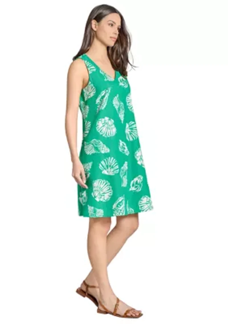 Petite Gina V-Neck Sleeveless Woven Printed Trapeze Dress