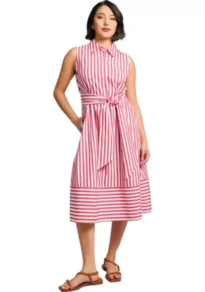 Petite Sleeveless Midi Shirt Dress with Bottom Band