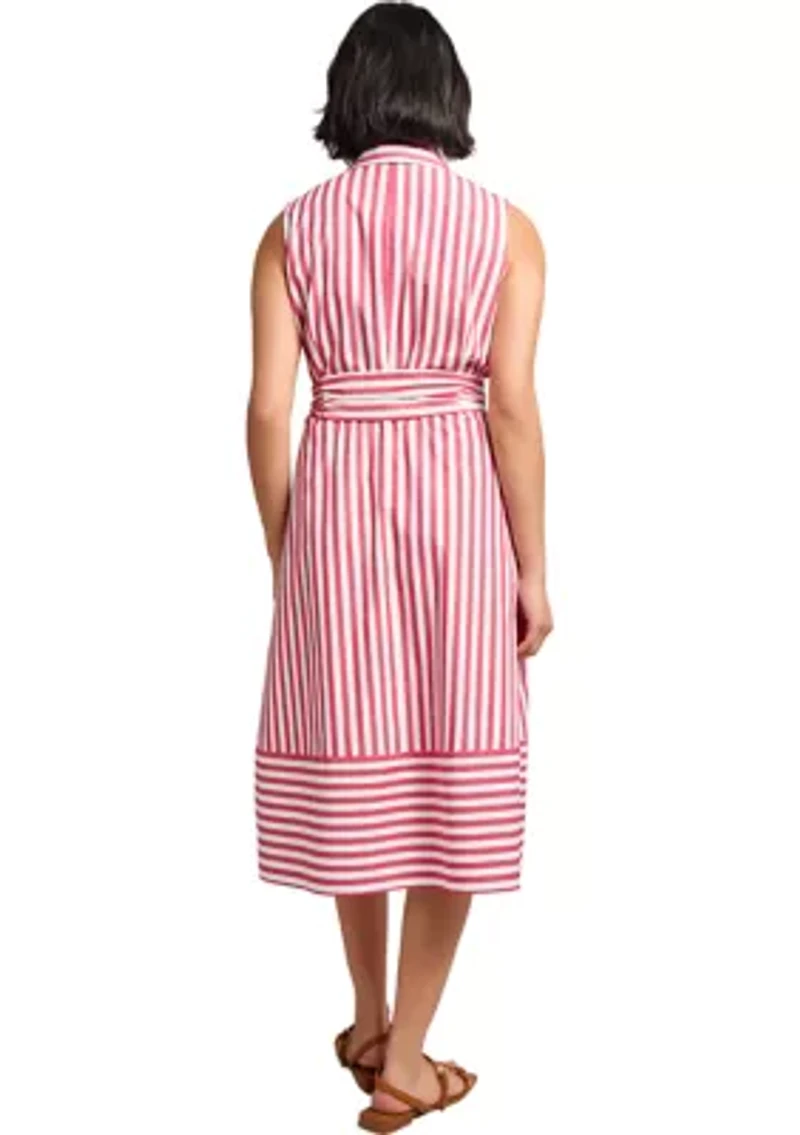 Petite Sleeveless Midi Shirt Dress with Bottom Band