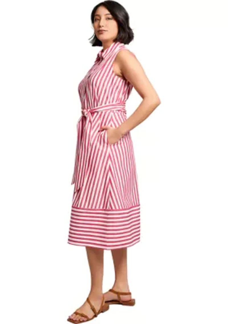 Petite Sleeveless Midi Shirt Dress with Bottom Band