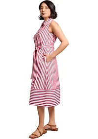 Petite Sleeveless Midi Shirt Dress with Bottom Band