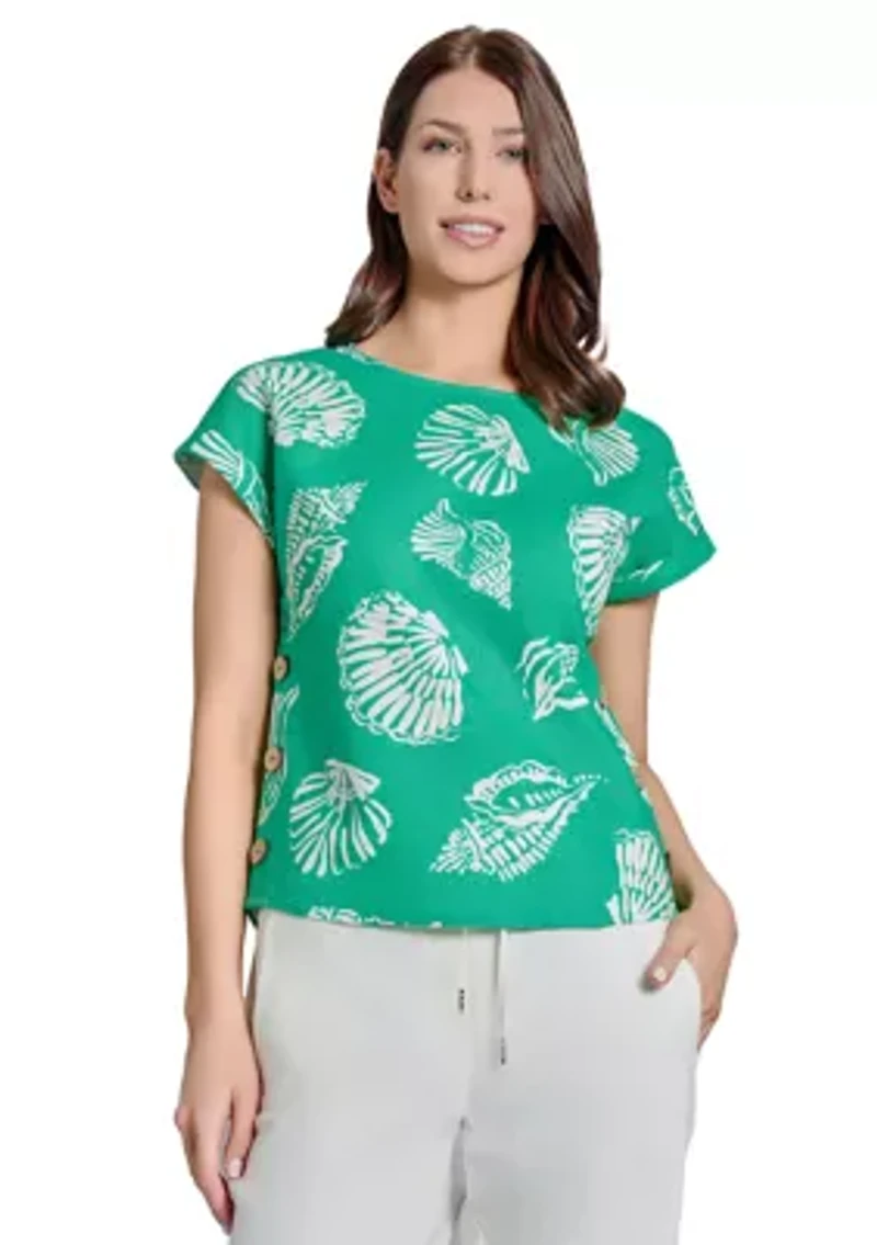 Petite Button Detail Linen Blouse