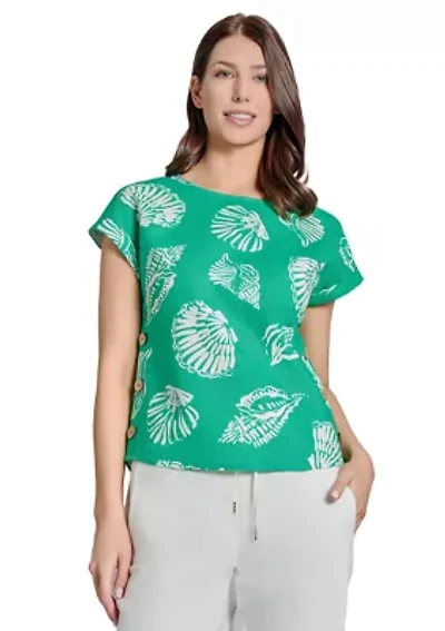 Petite Button Detail Linen Blouse