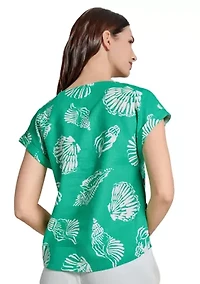 Petite Button Detail Linen Blouse