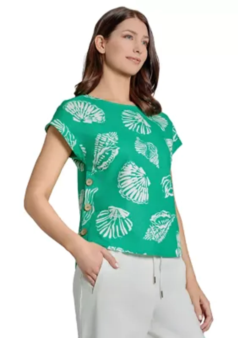 Petite Button Detail Linen Blouse