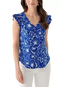 Women's Printed Flutter Sleeve Top