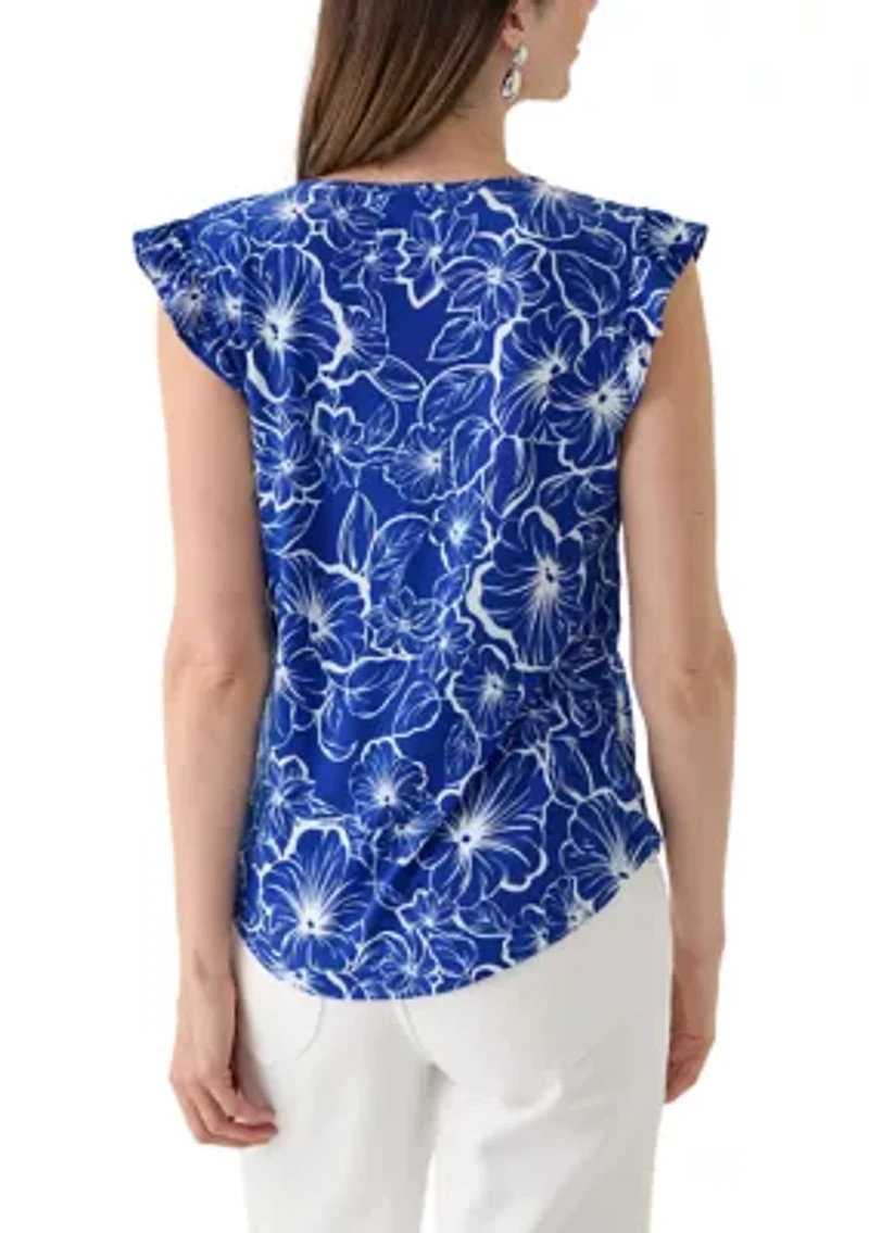 Women's Printed Flutter Sleeve Top