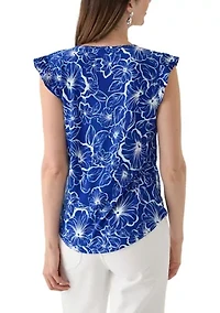 Women's Printed Flutter Sleeve Top