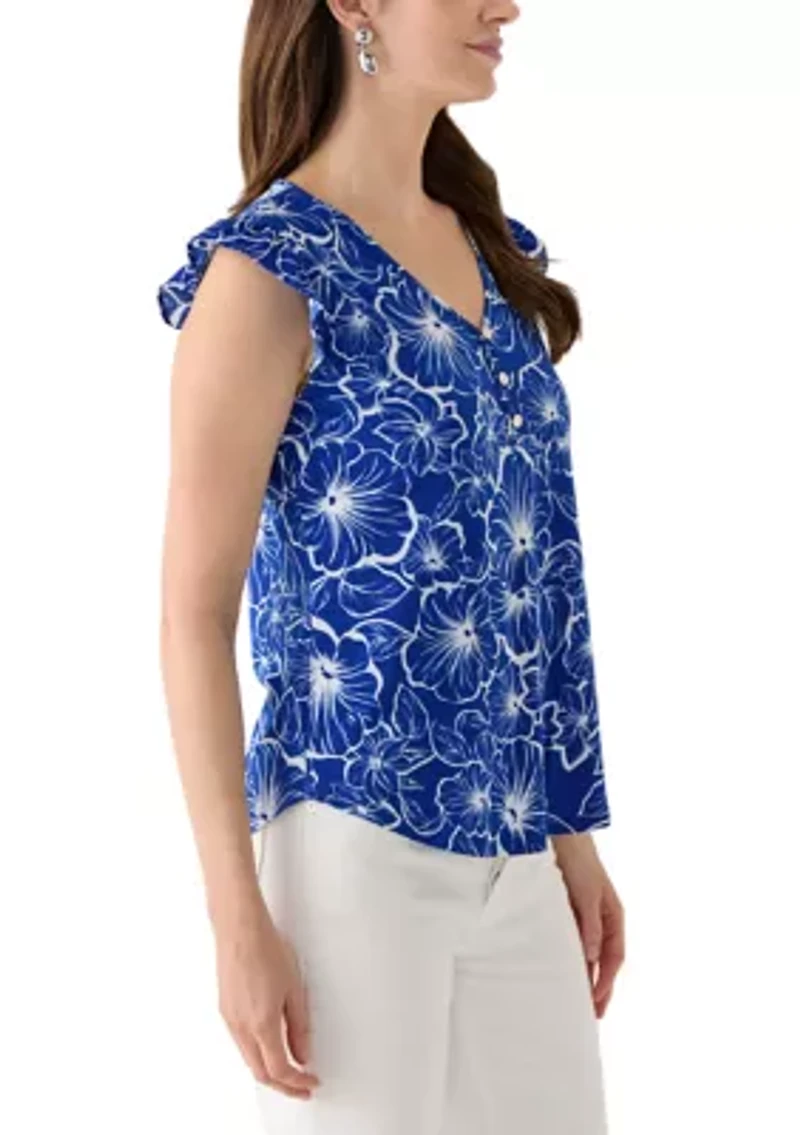 Women's Printed Flutter Sleeve Top