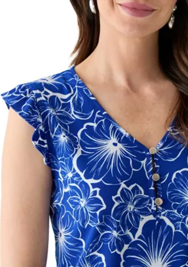 Women's Printed Flutter Sleeve Top