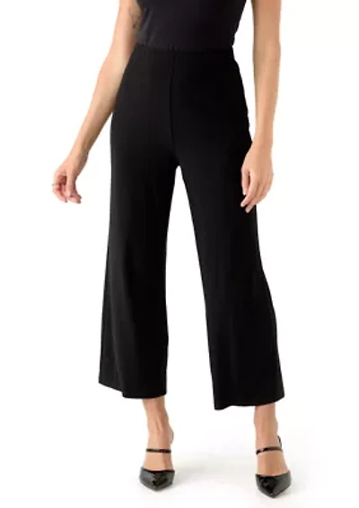 Petite Pull On Knit Wide Leg Cropped Pants