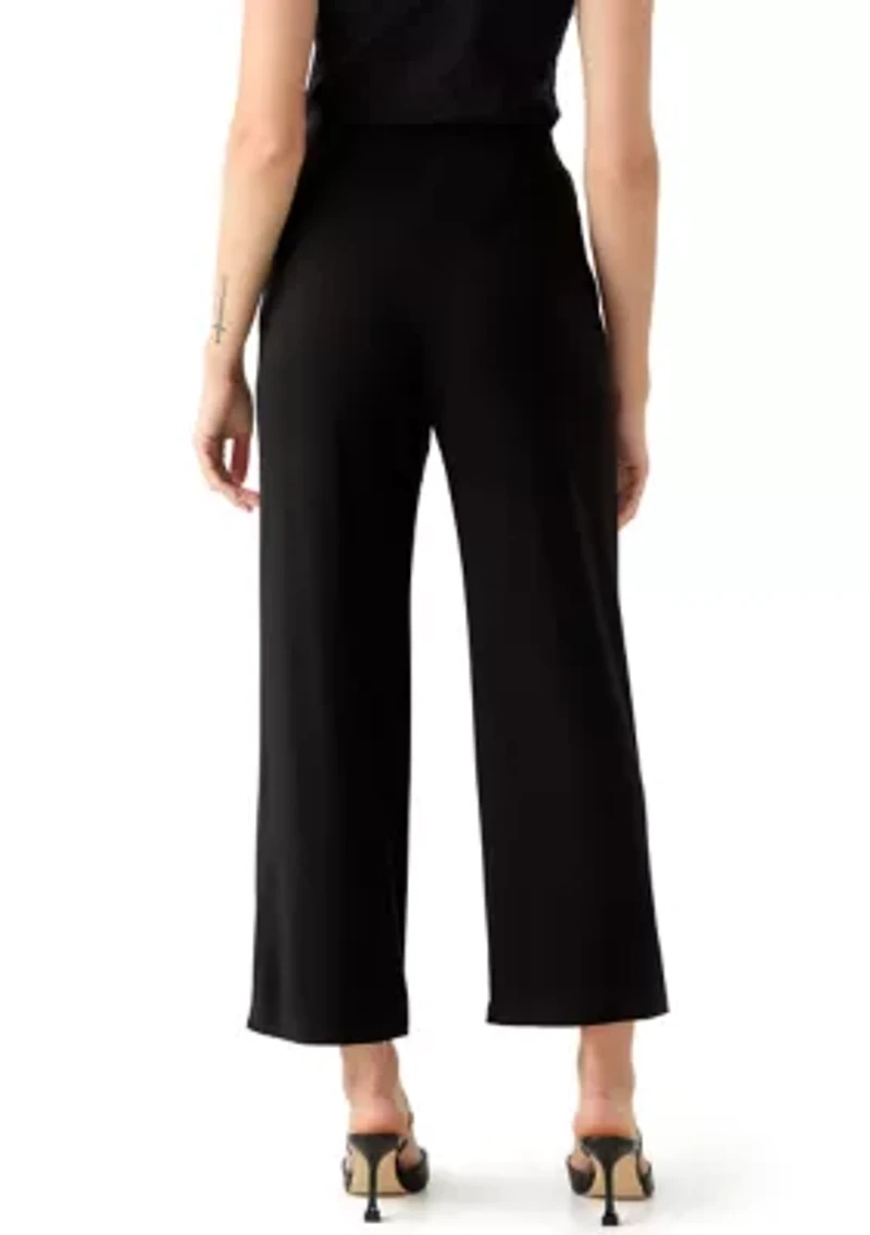 Petite Pull On Knit Wide Leg Cropped Pants