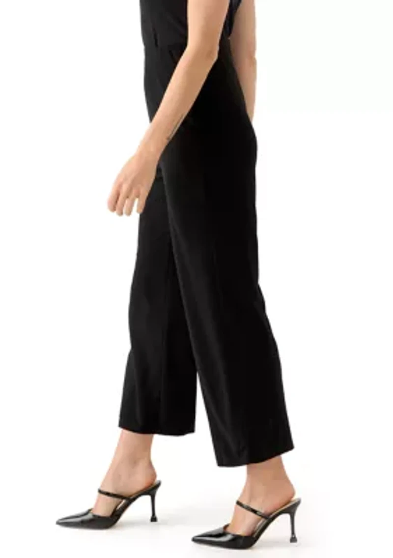 Petite Pull On Knit Wide Leg Cropped Pants