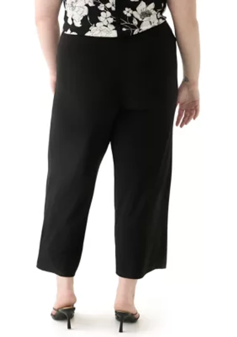 Petite Pull On Knit Wide Leg Cropped Pants