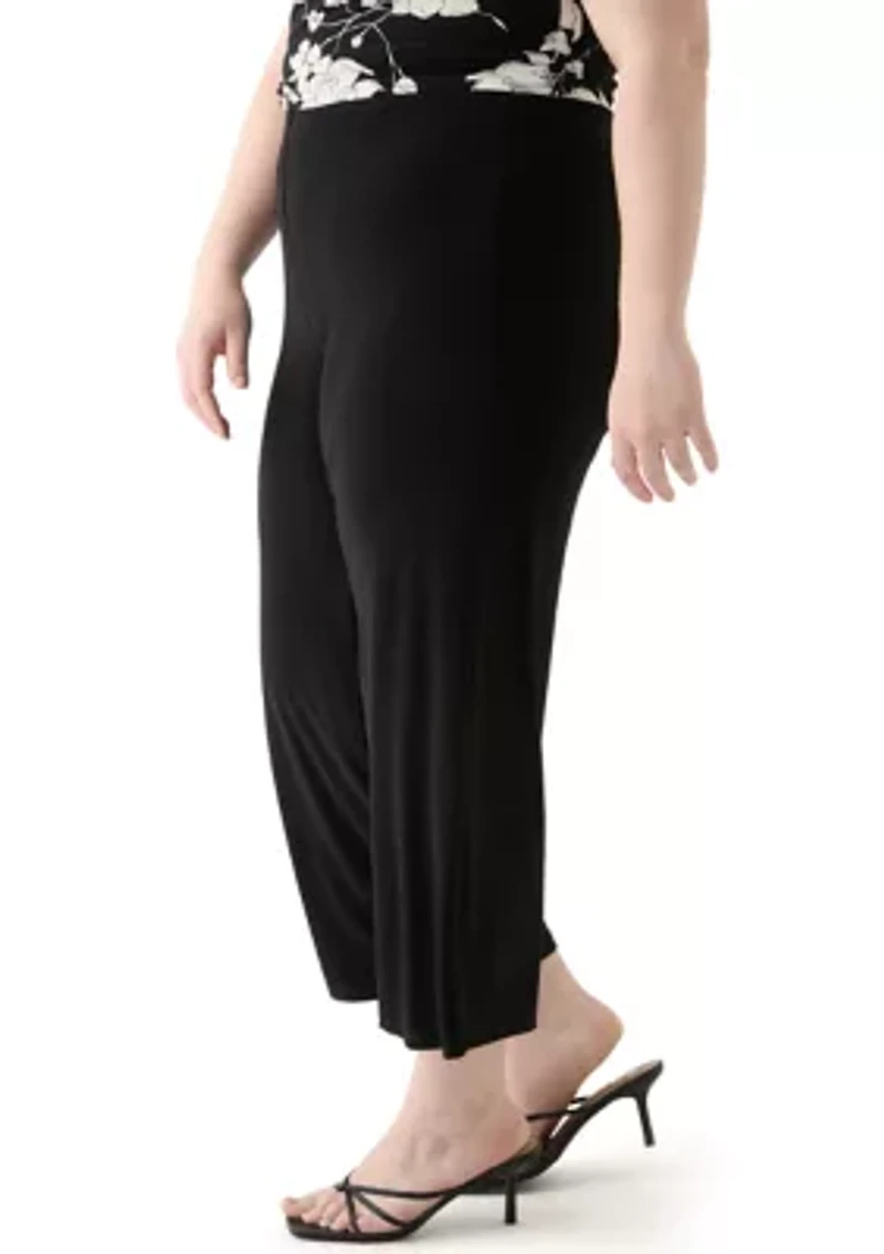 Petite Pull On Knit Wide Leg Cropped Pants