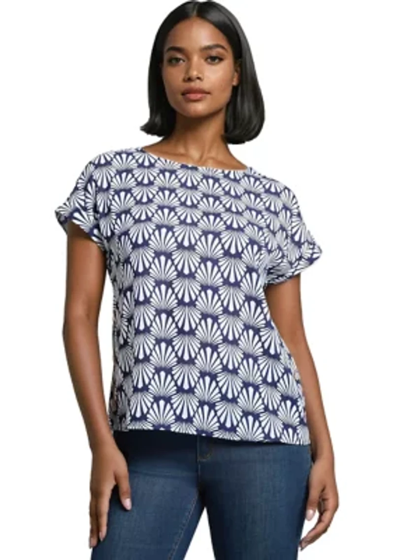 Petite Short Sleeve Button Detail Blouse