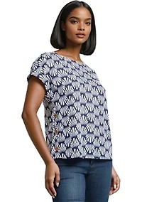 Petite Short Sleeve Button Detail Blouse